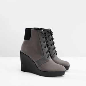 ZARA Grey Suede Lace Up Bootie 😍